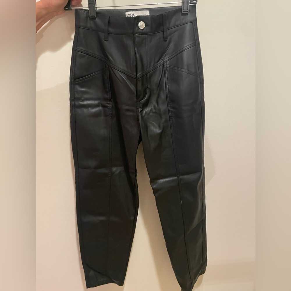 Zara Straight-leg Black Leather pants